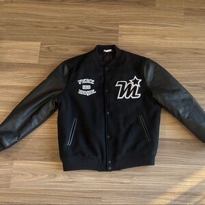 ZARA  Black Varsity Jacket with Leather Sleeves “FIERCE & UNIQUE”